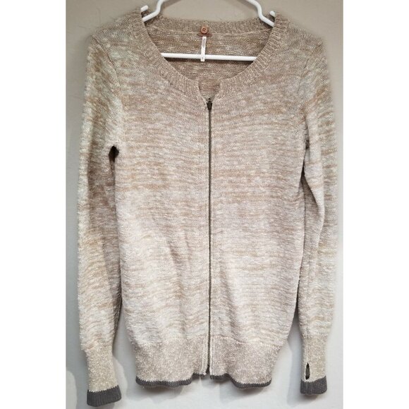Free People Womens Sweater Small Zip-Up Knitted Cardigan Brown Casual Thumb Hole - Picture 1 of 9
